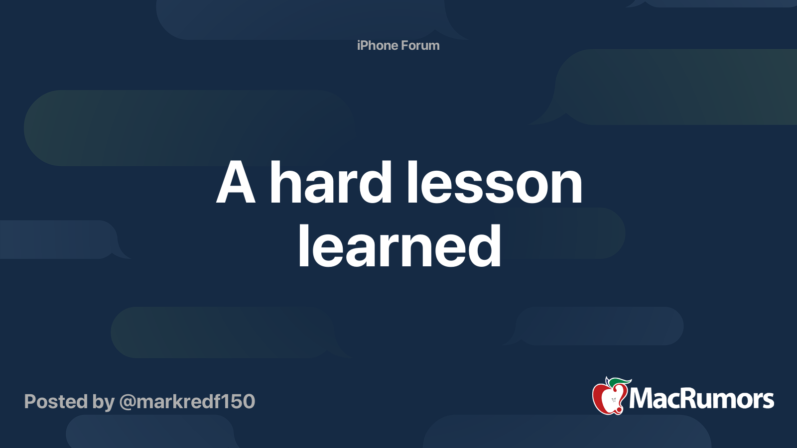 A hard lesson learned | MacRumors Forums