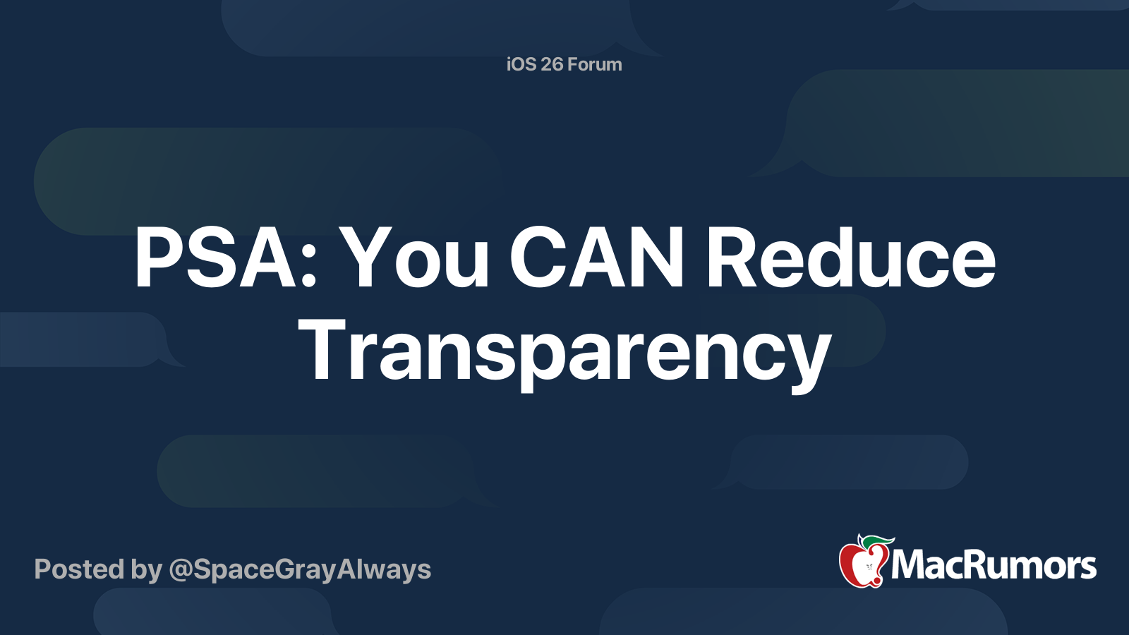 PSA: You CAN Reduce Transparency | MacRumors Forums