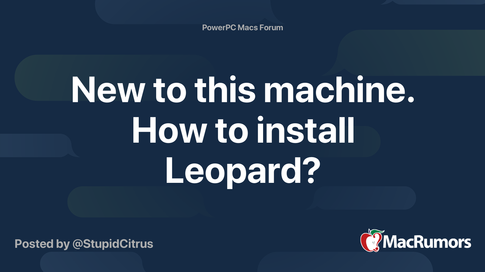 New to this machine. How to install Leopard? | MacRumors Forums