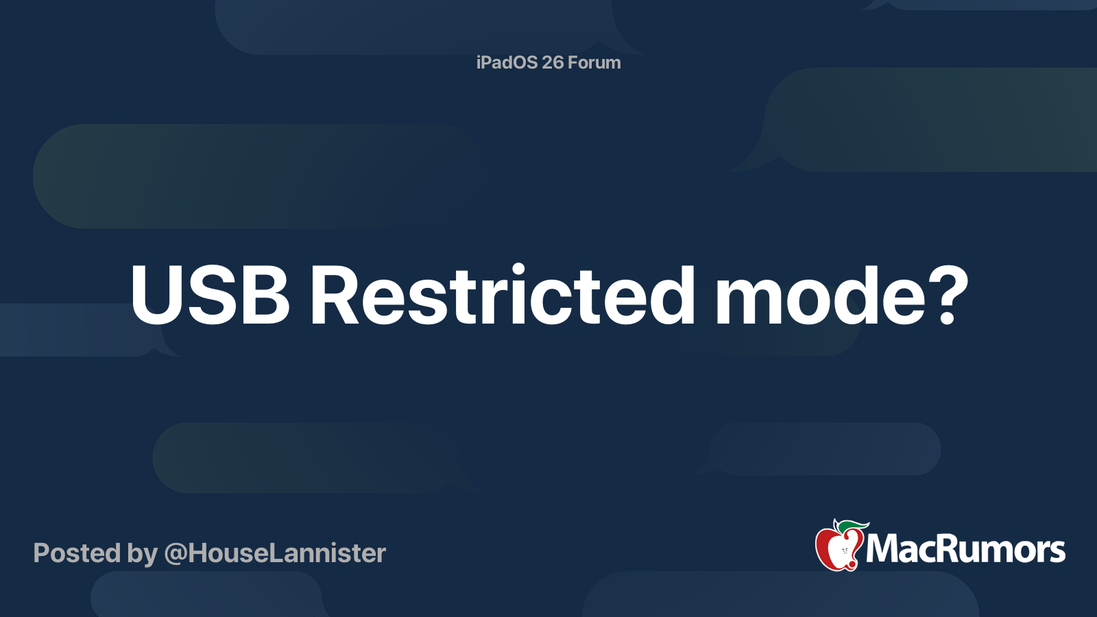 USB Restricted mode? | MacRumors Forums