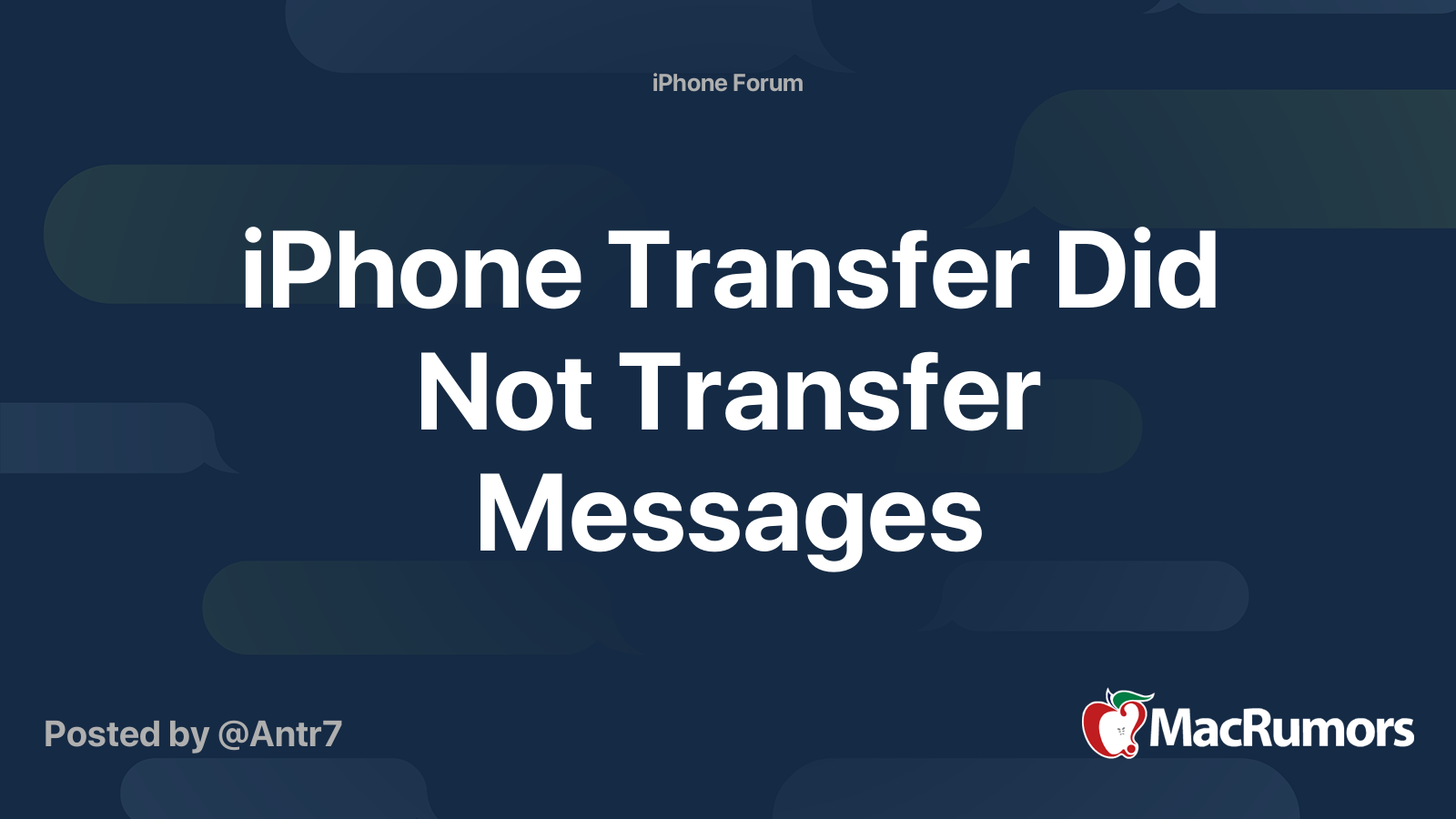 iPhone Transfer Did Not Transfer Messages | MacRumors Forums