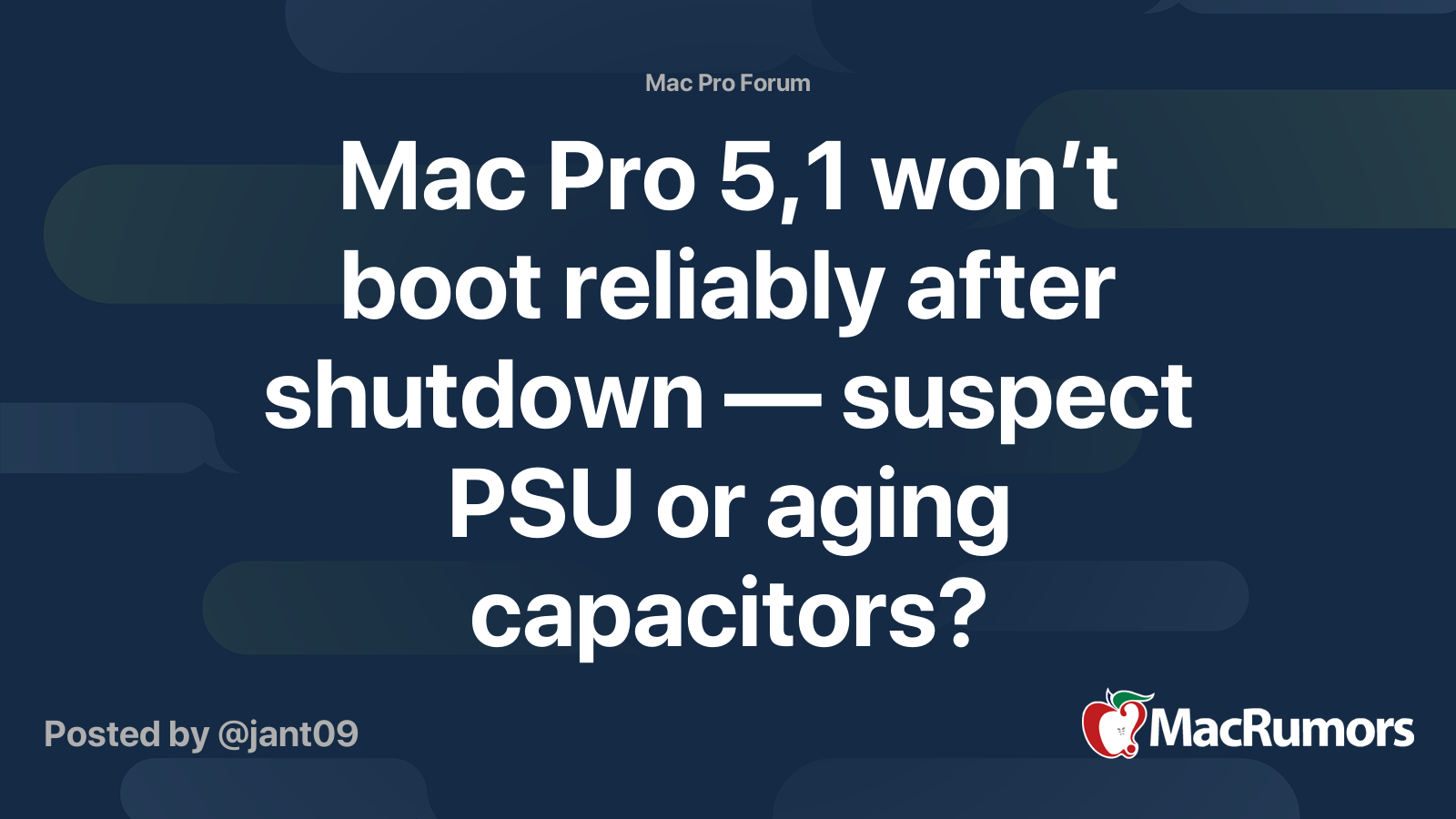 Mac Pro 5,1 won’t boot reliably after shutdown — suspect PSU or aging ...