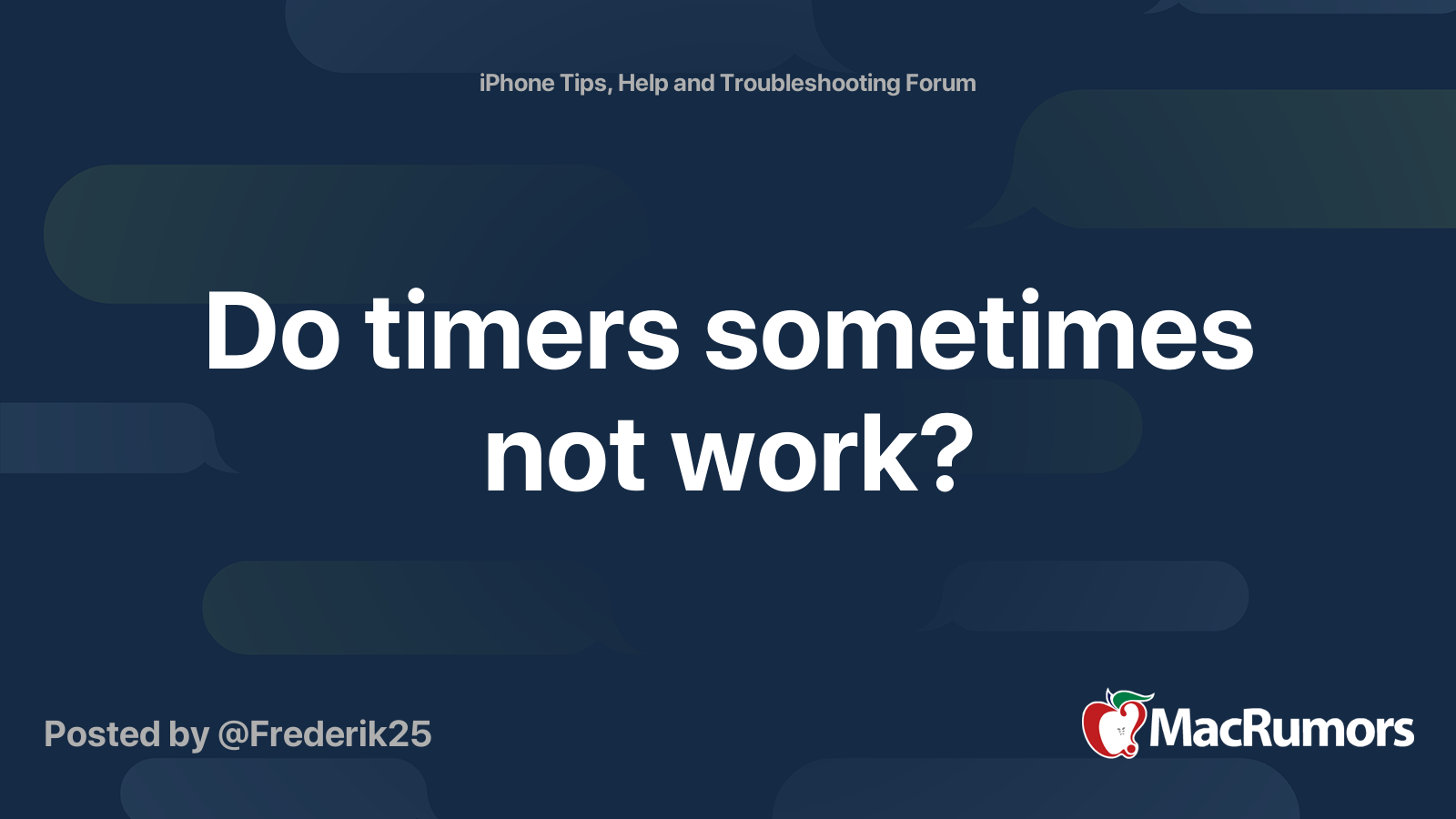 Do timers sometimes not work? | MacRumors Forums