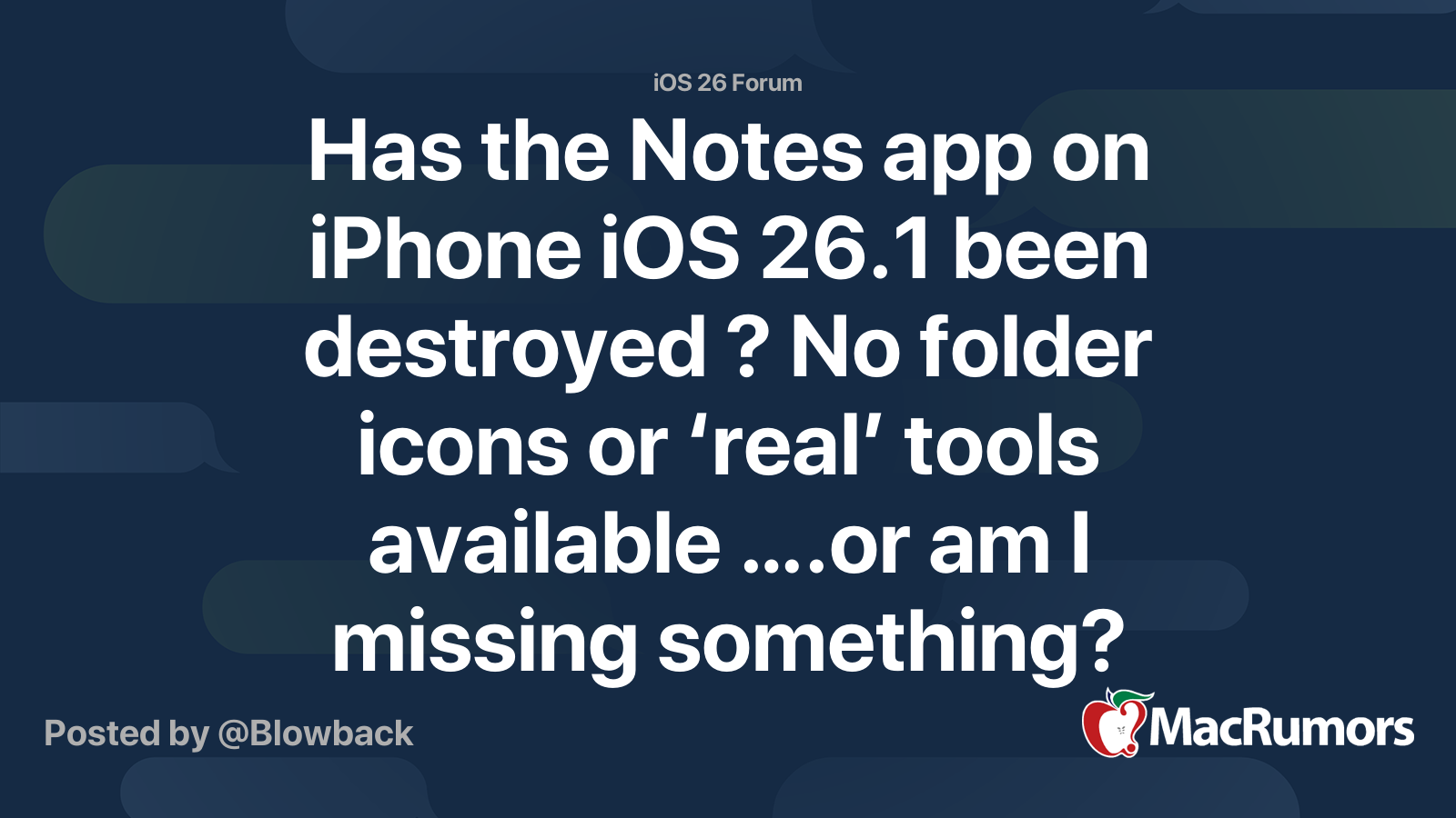 Has the Notes app on iPhone iOS 26.1 been destroyed ? No folder icons ...