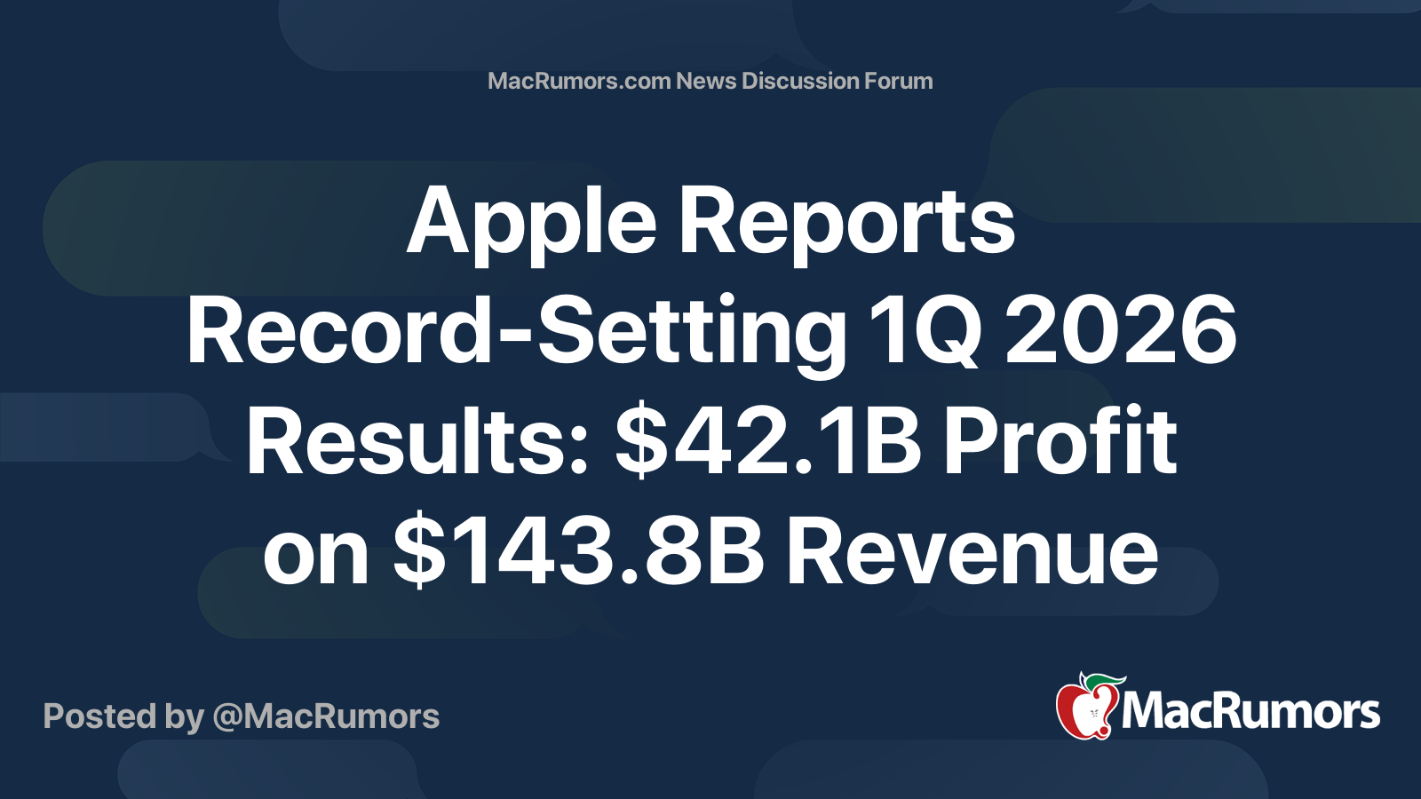 Apple Reports Record-Setting 1Q 2026 Results: $42.1B Profit on $143.8B ...