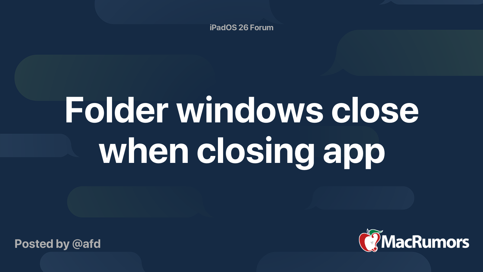 Folder windows close when closing app | MacRumors Forums