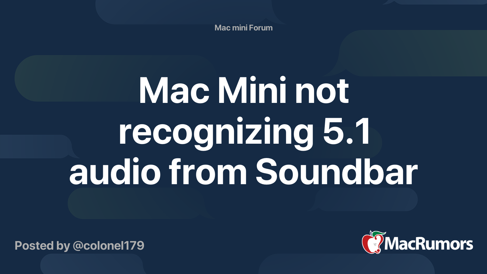 Mac Mini not recognizing 5.1 audio from Soundbar | MacRumors Forums