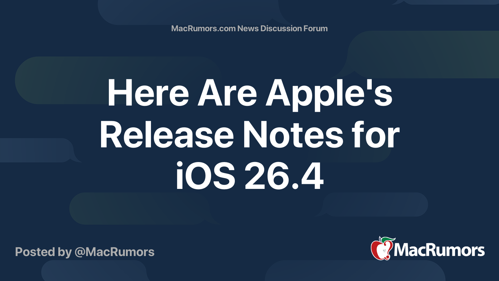 Here Are Apple's Release Notes for iOS 26.4 | Page 2 | MacRumors Forums