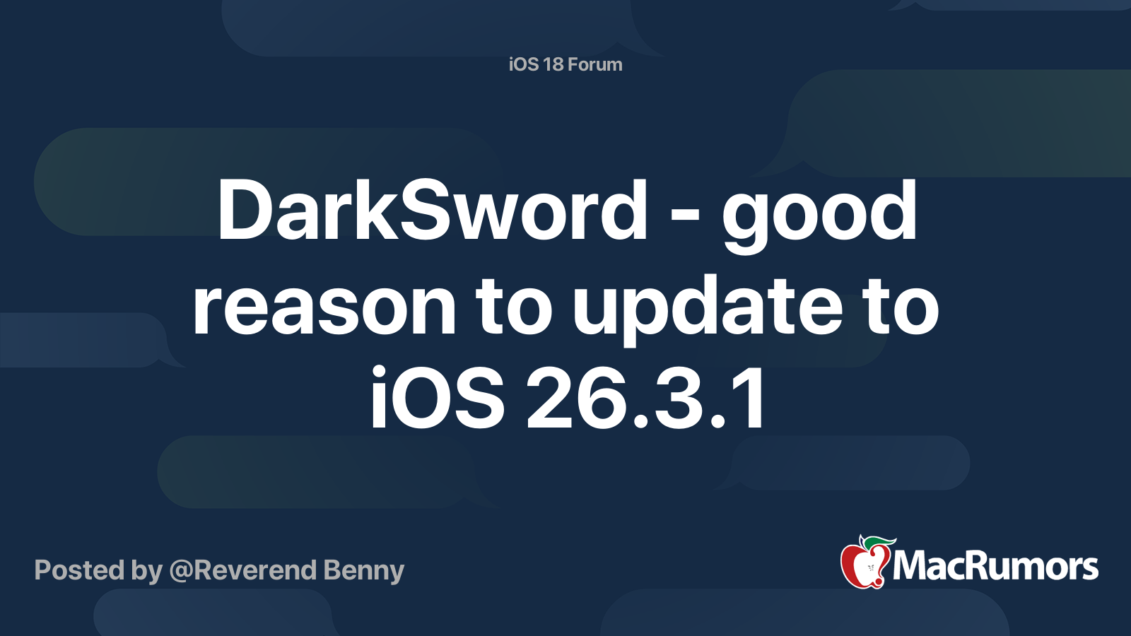 DarkSword - good reason to update to iOS 26.3.1 | MacRumors Forums