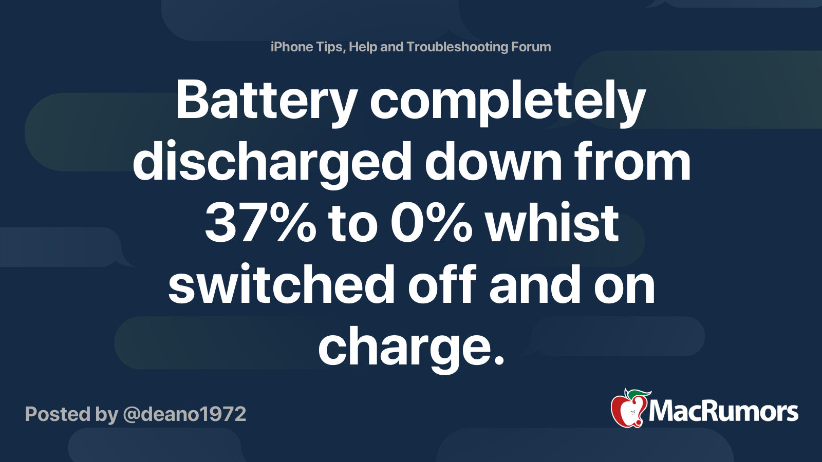 Battery completely discharged down from 37% to 0% whist switched off ...