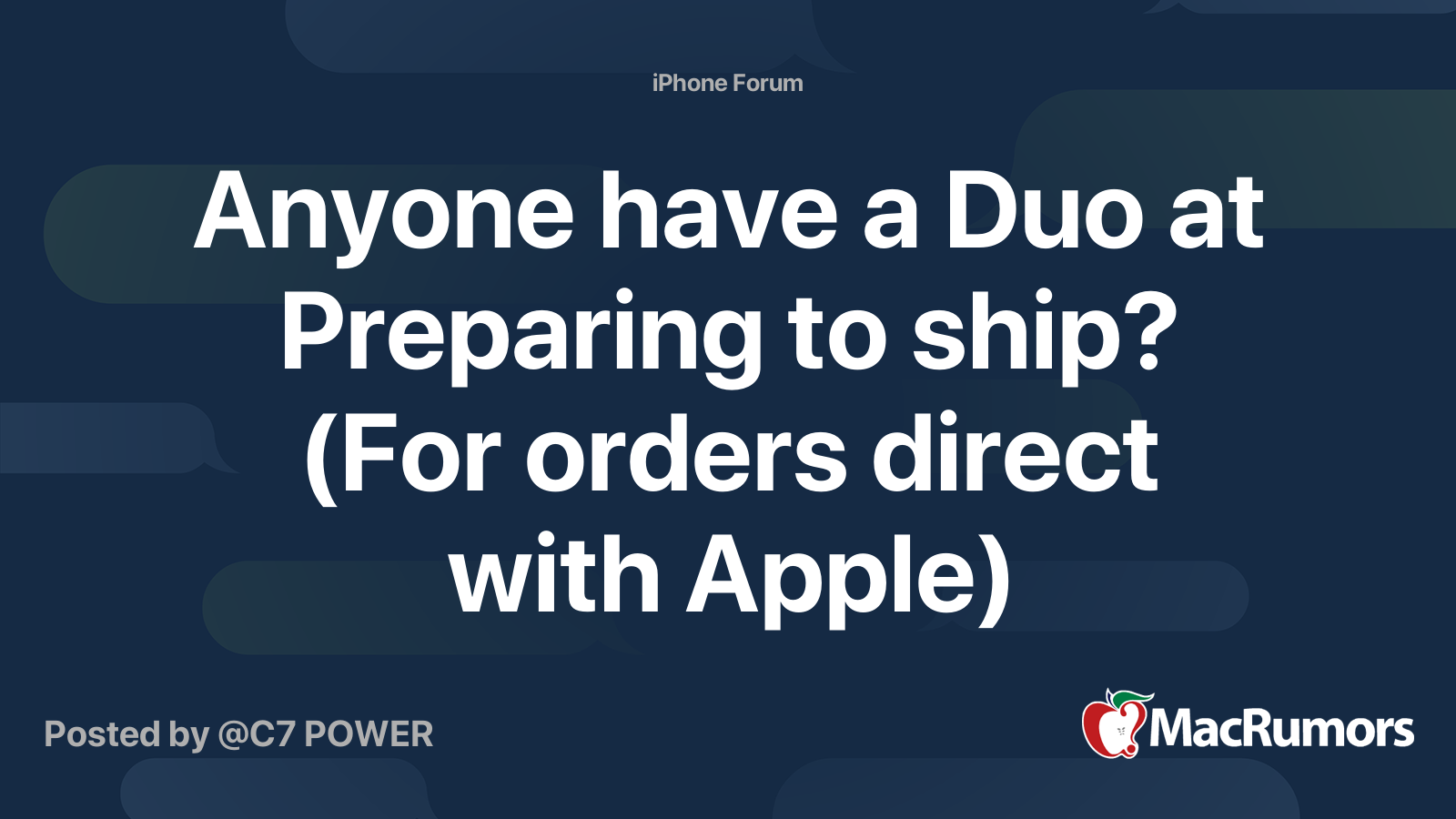 Anyone have a Duo at Preparing to ship? (For orders direct with Apple ...