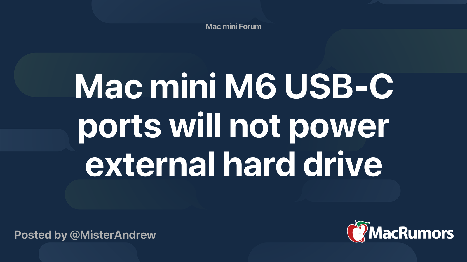 Mac mini M6 USB-C ports will not power external hard drive | MacRumors ...