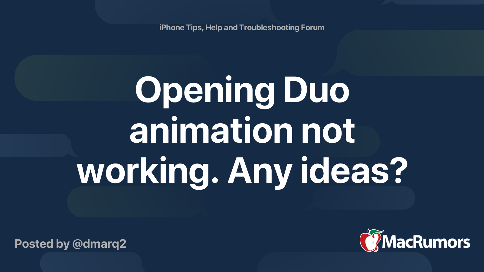 Opening Duo animation not working. Any ideas? | MacRumors Forums