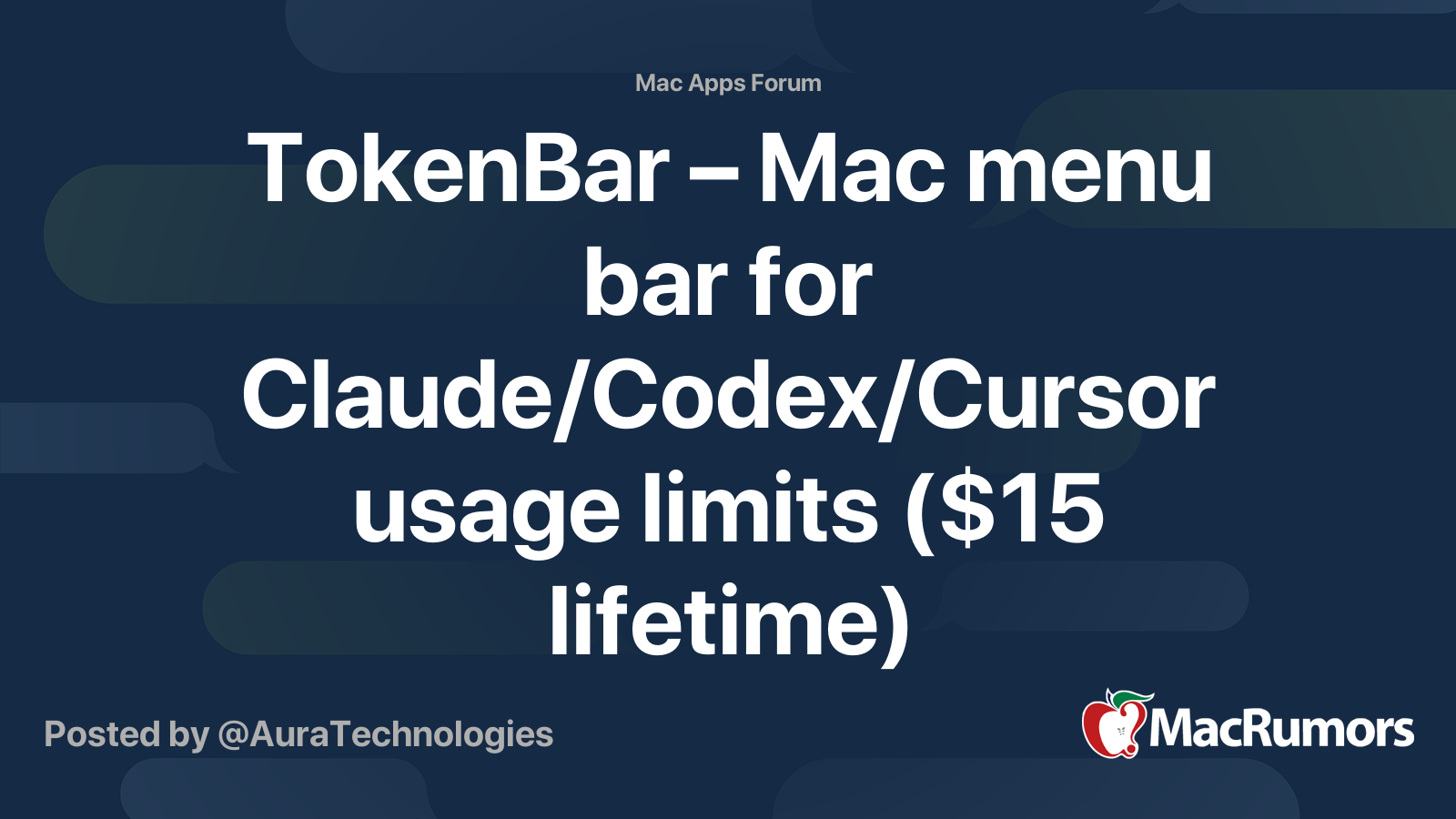 TokenBar – Mac menu bar for Claude/Codex/Cursor usage limits ($15 ...