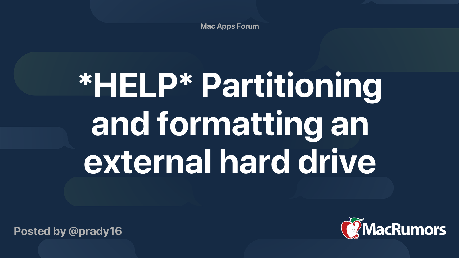 *HELP* Partitioning and formatting an external hard drive | MacRumors ...