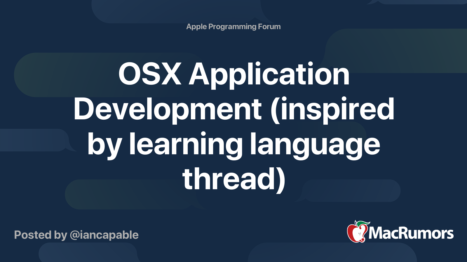OSX Application Development (inspired by learning language thread ...