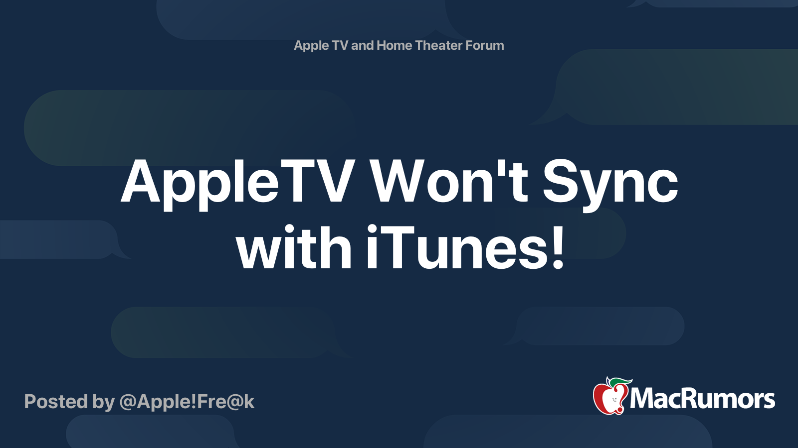 AppleTV Won't Sync with iTunes! MacRumors Forums