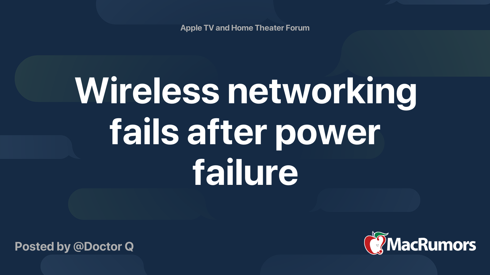 Wireless networking fails after power failure MacRumors Forums
