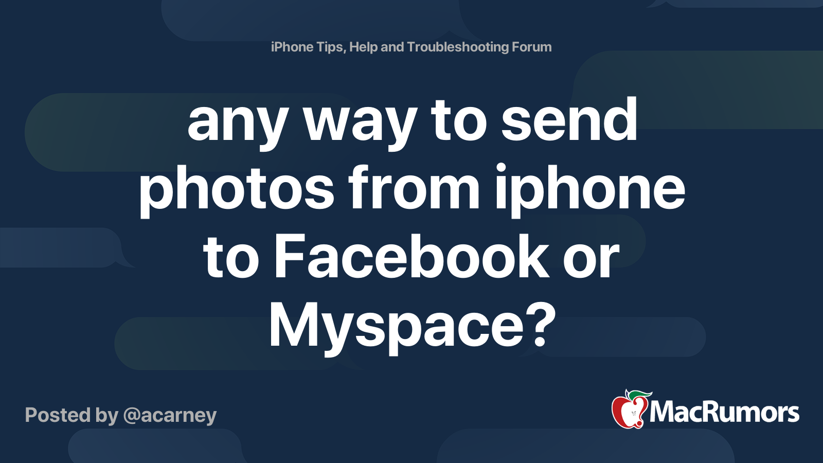 any way to send photos from iphone to Facebook or Myspace? MacRumors