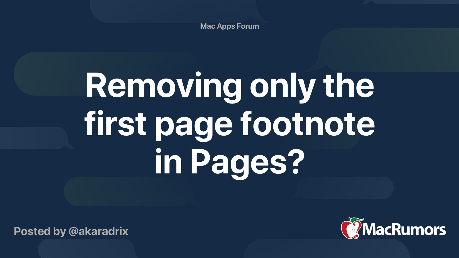 Removing Only The First Page Footnote In Pages MacRumors Forums