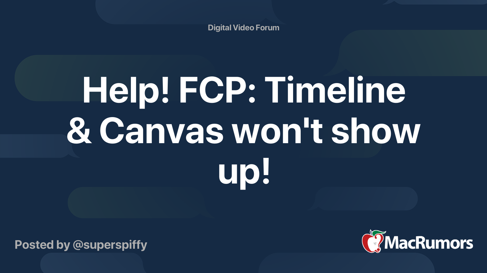 Help! FCP Timeline & Canvas won't show up! MacRumors Forums