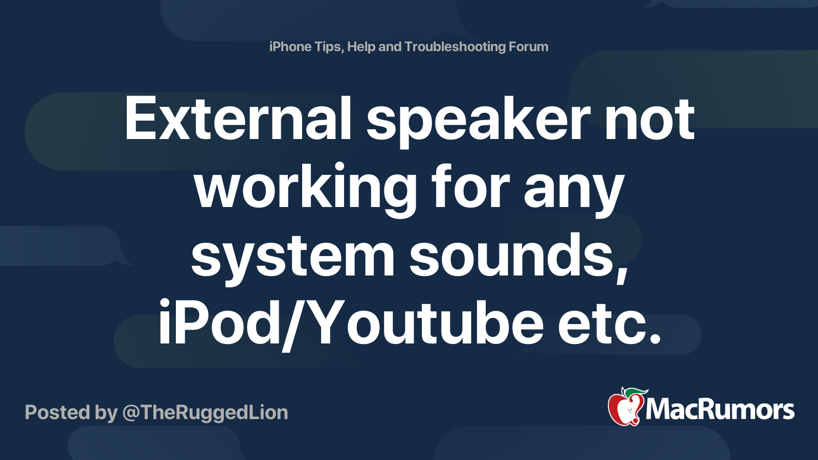 External speaker not working for any system sounds, iPod/Youtube etc