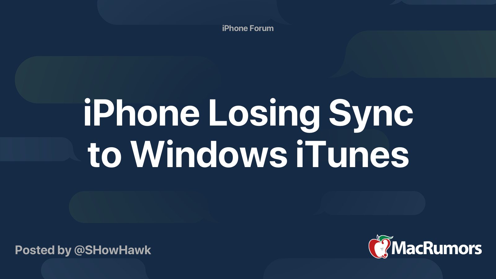 iPhone Losing Sync to Windows iTunes | MacRumors Forums