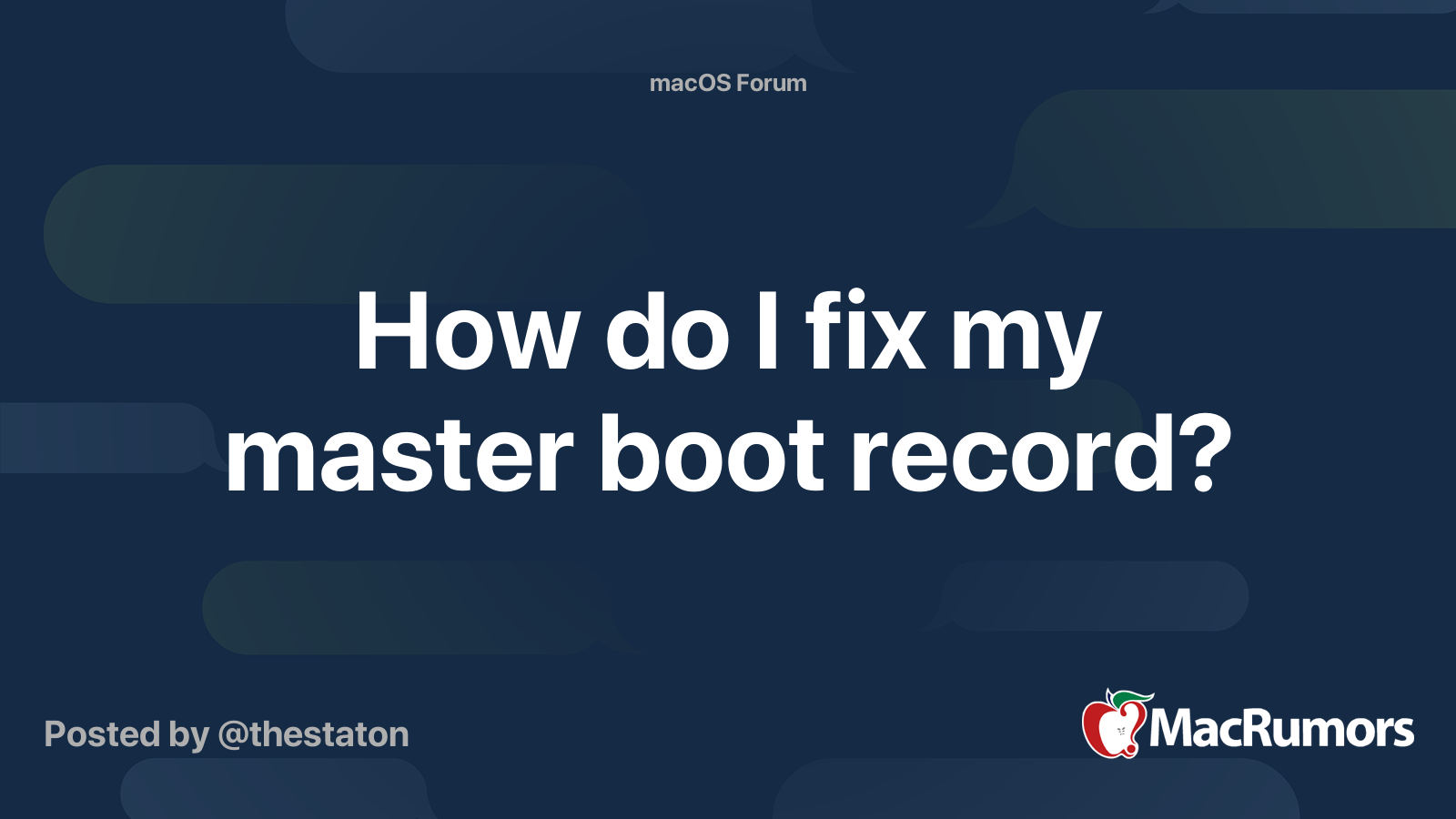 How do I fix my master boot record? MacRumors Forums