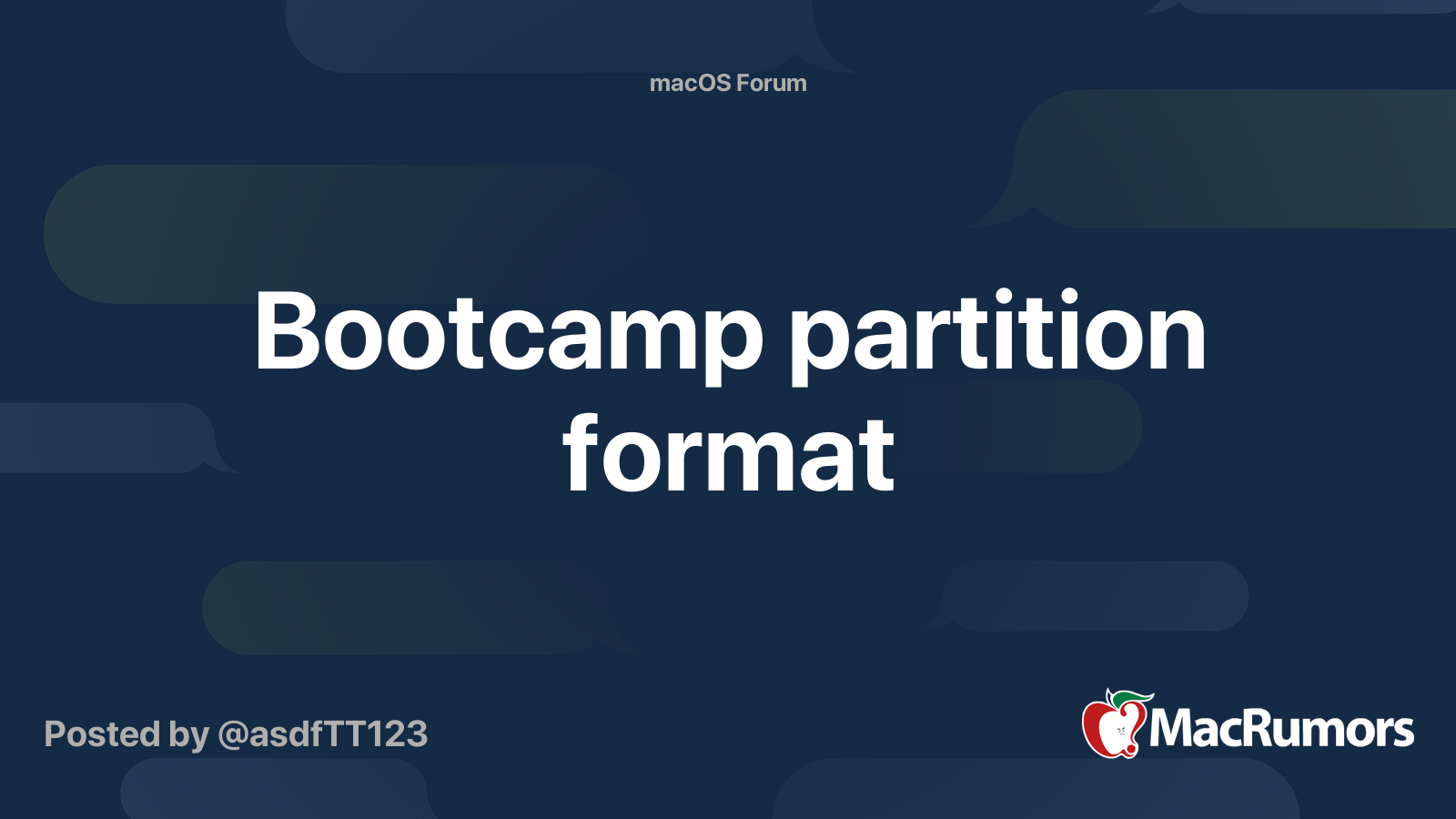 Bootcamp partition format MacRumors Forums