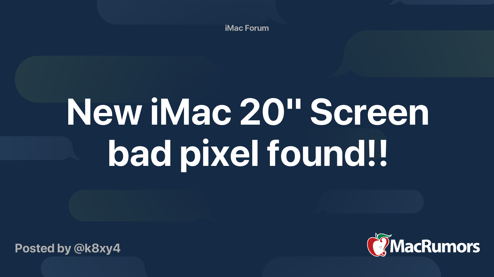 New iMac 20" Screen bad pixel found!! MacRumors Forums