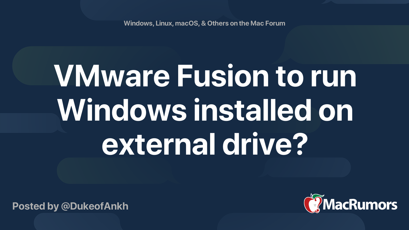 VMware Fusion to run Windows installed on external drive? | MacRumors