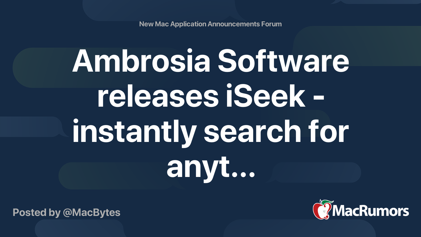 Ambrosia Software Releases Iseek Instantly Search For Anyt
