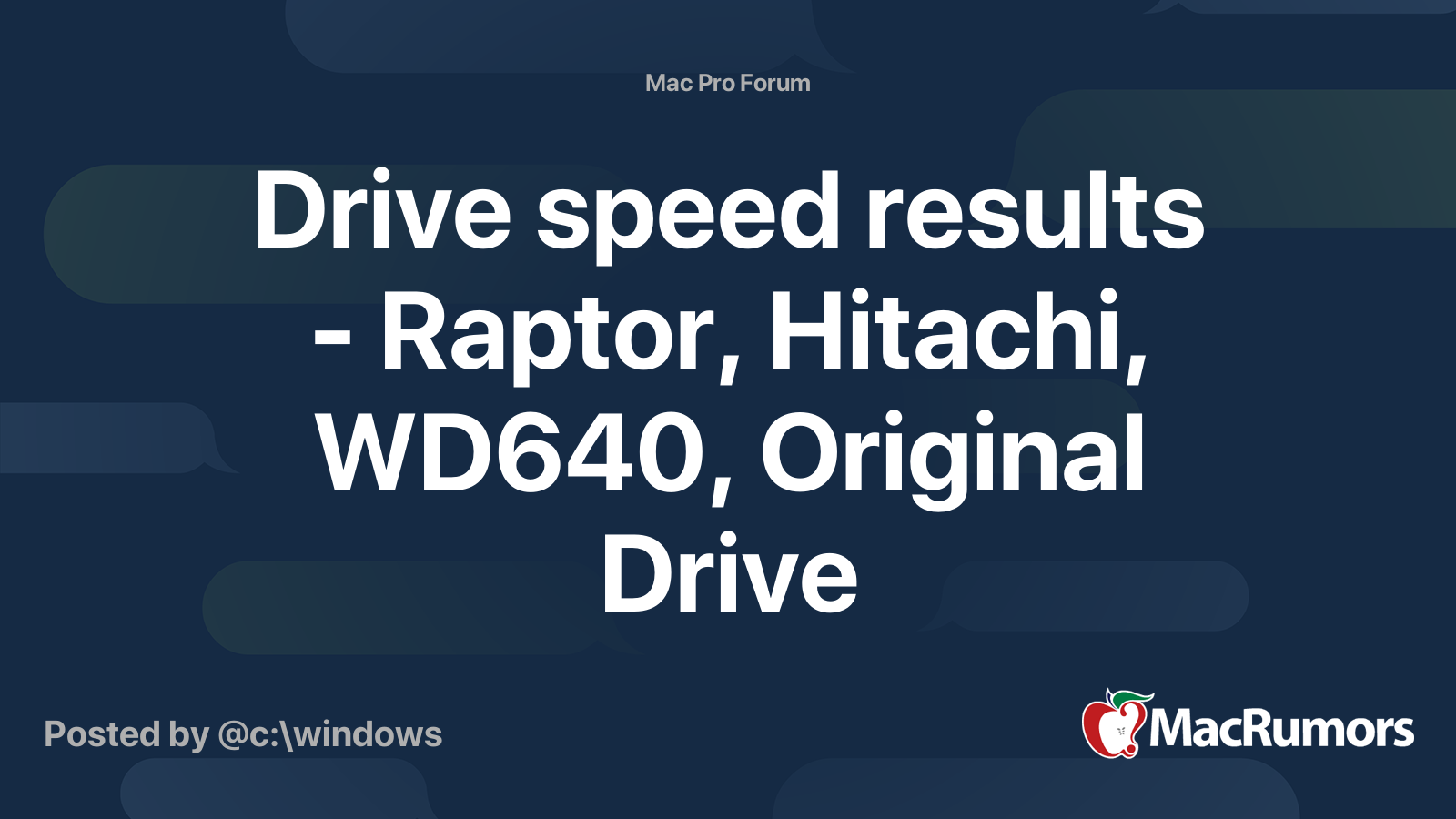 Drive speed results - Raptor, Hitachi, WD640, Original Drive ...
