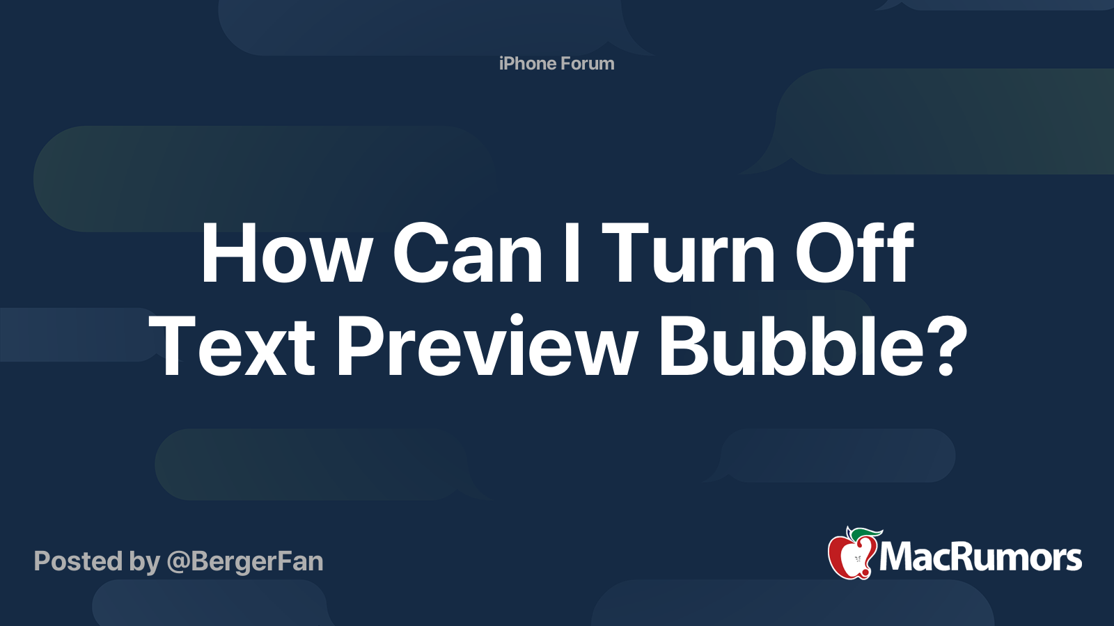 How Can I Turn Off Text Preview Bubble? MacRumors Forums