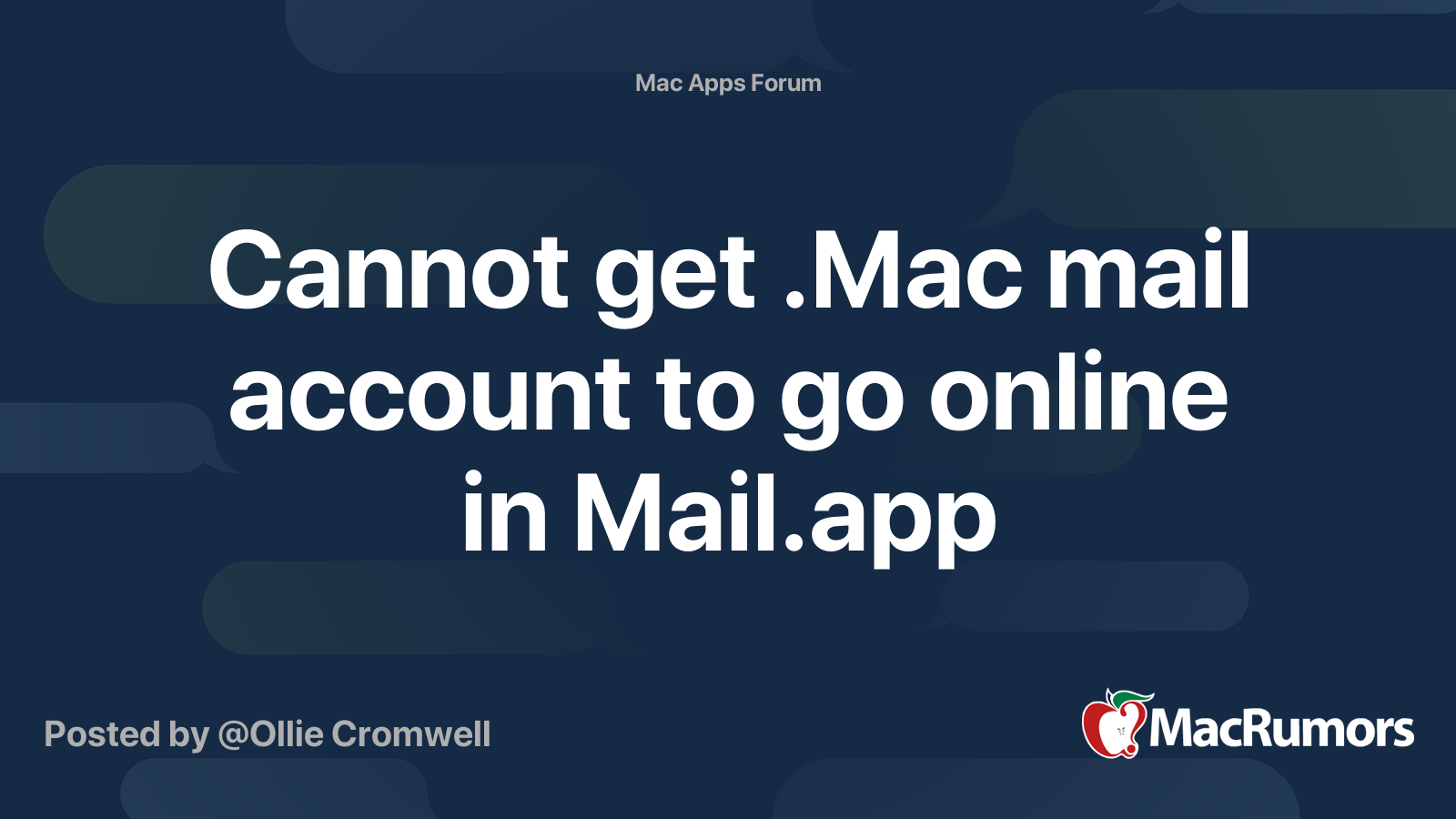 Cannot get .Mac mail account to go online in Mail.app | MacRumors Forums