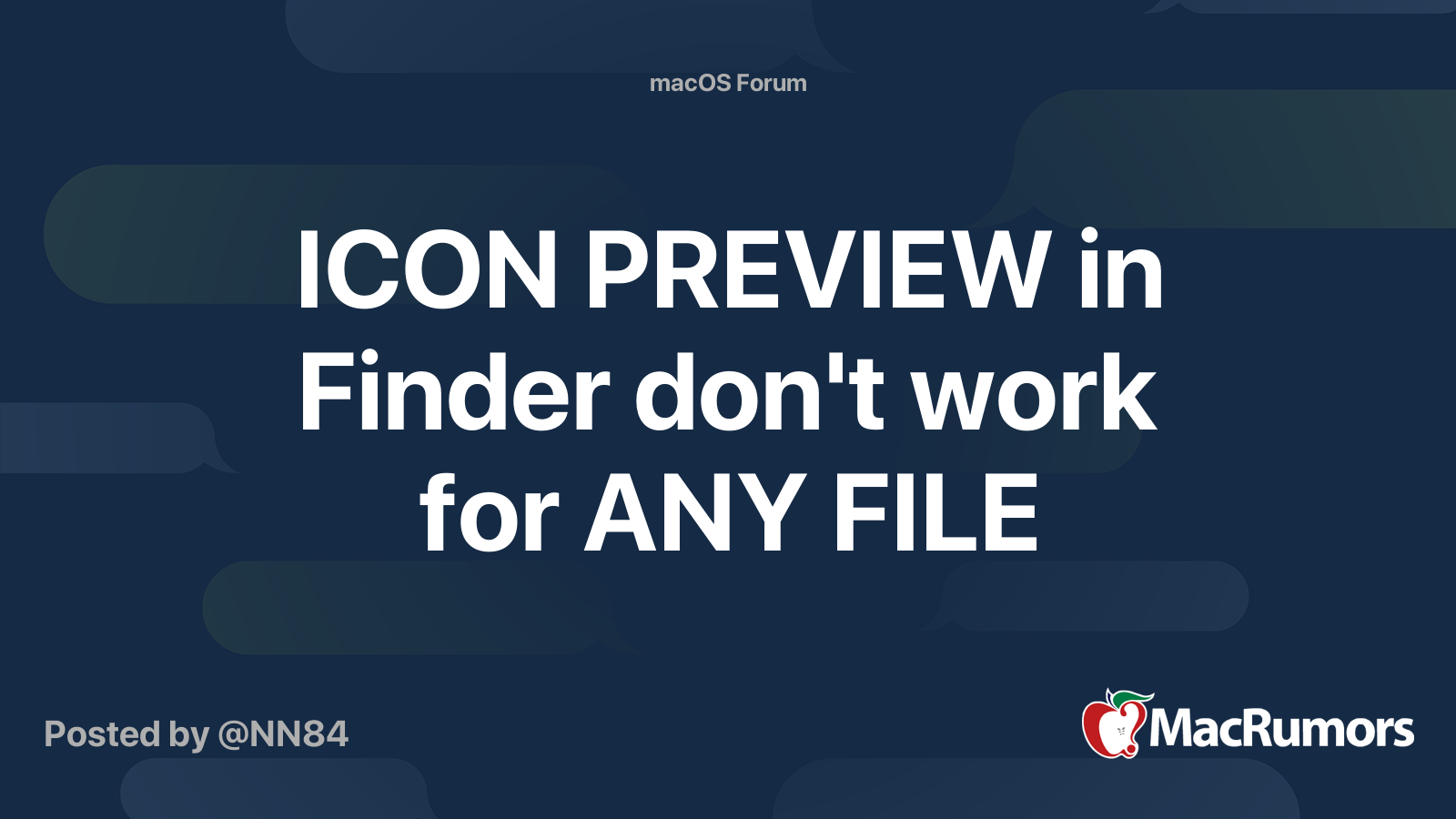 ICON PREVIEW in Finder don't work for ANY FILE | MacRumors Forums