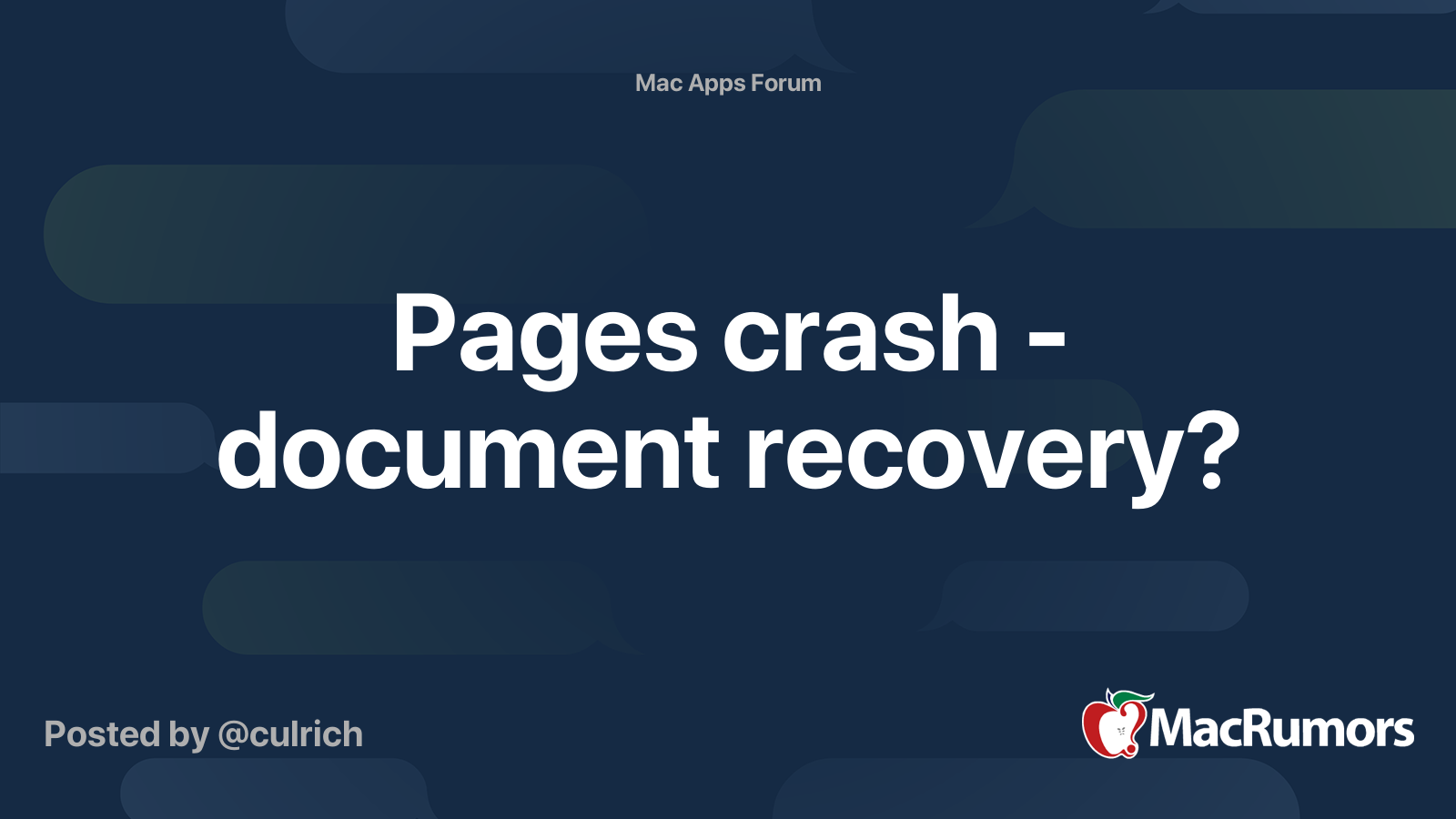 Pages crash document recovery? MacRumors Forums