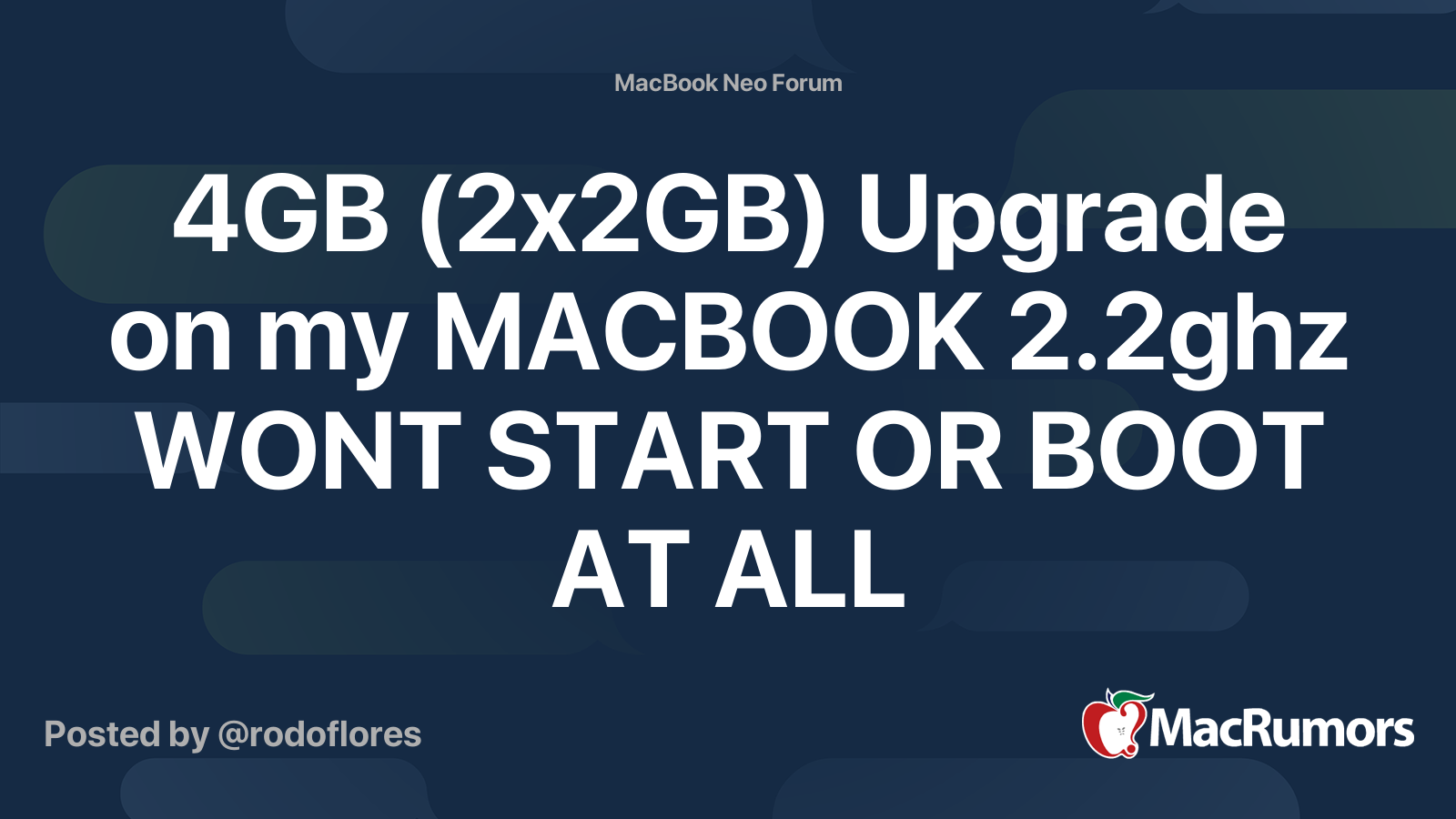 4GB (2x2GB) Upgrade on my MACBOOK 2.2ghz WONT START OR BOOT AT ALL ...