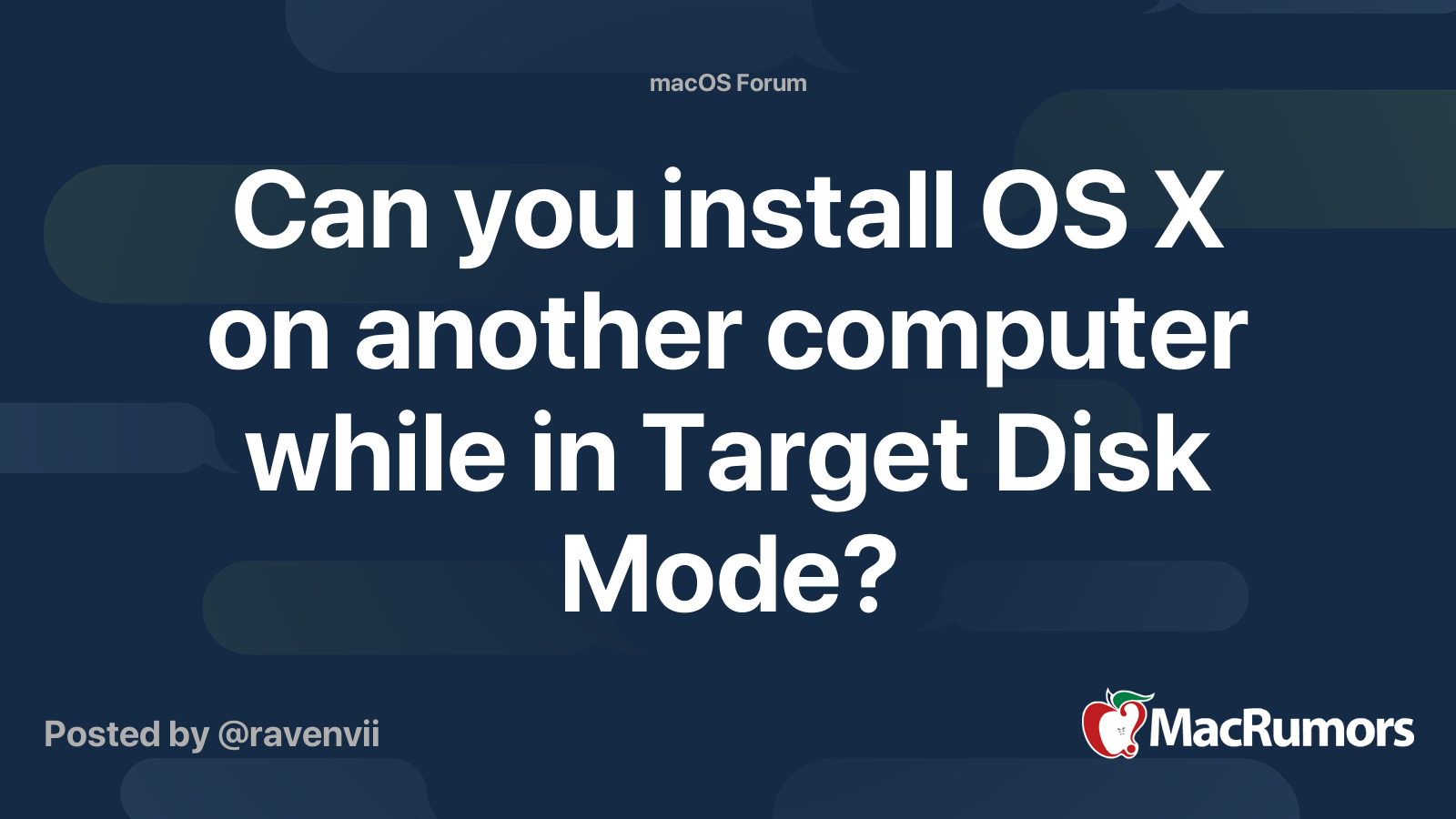 Can you install OS X on another computer while in Target Disk Mode ...
