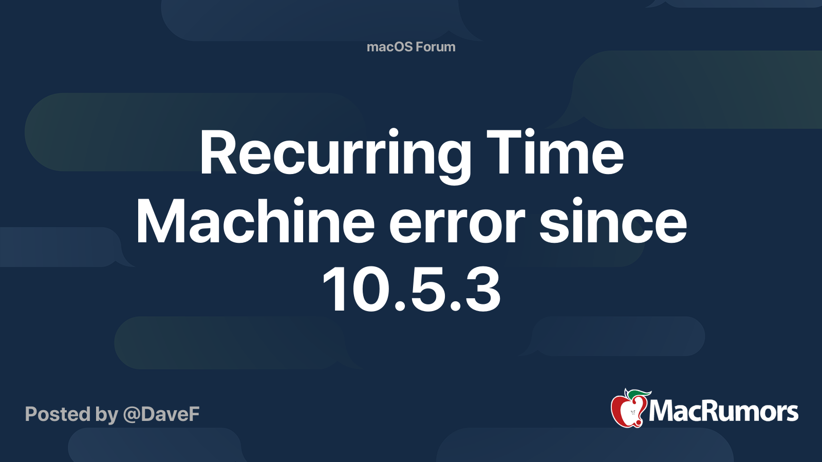Recurring Time Machine error since 10.5.3 MacRumors Forums