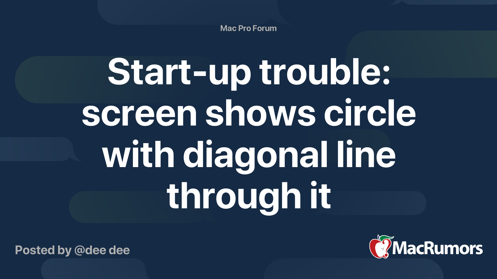 Startup trouble screen shows circle with diagonal line through it