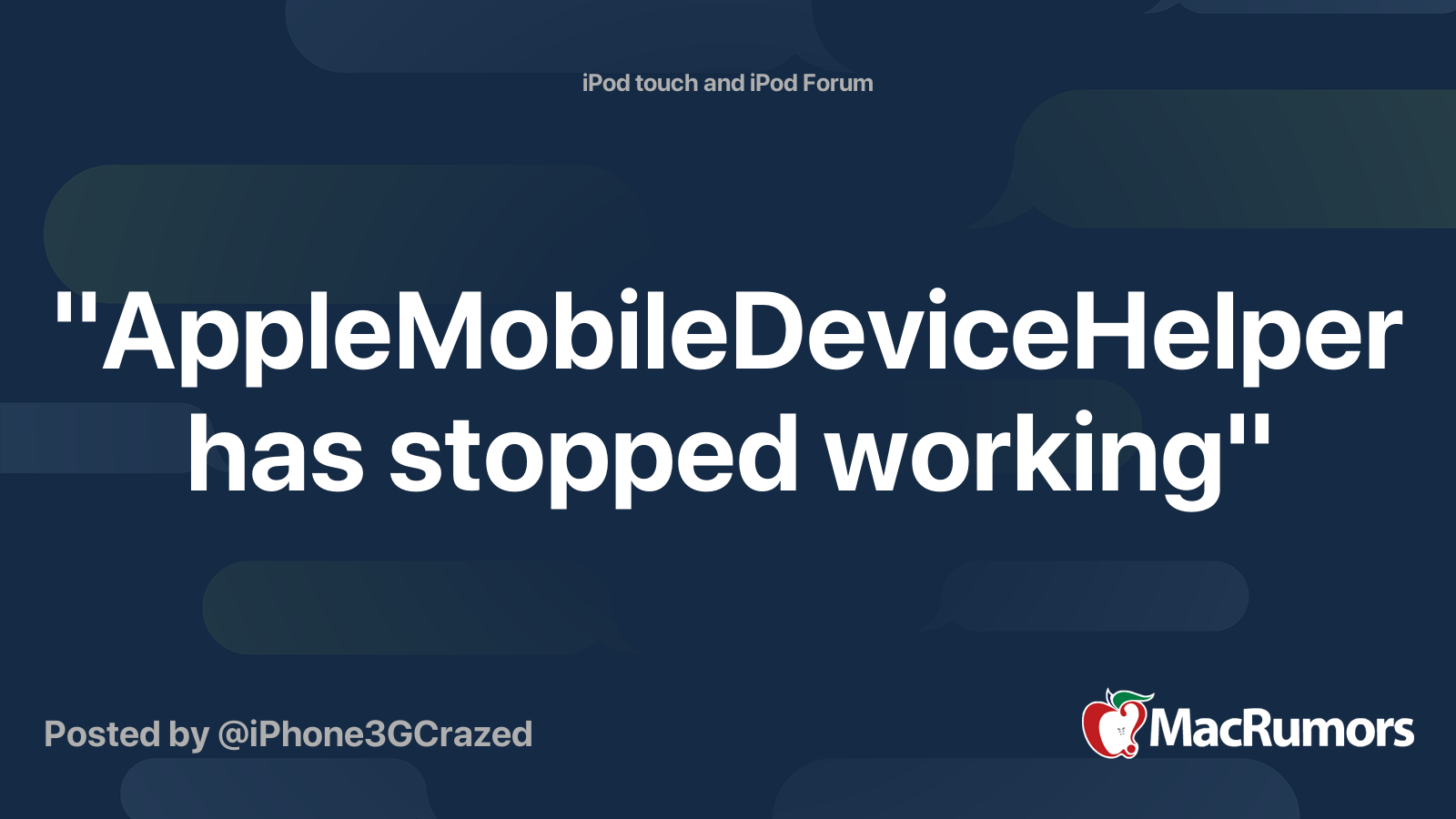 Applemobiledevicehelper Has Stopped Working Macrumors Forums