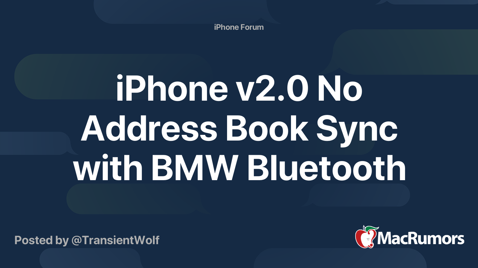 iPhone v2.0 No Address Book Sync with BMW Bluetooth MacRumors Forums