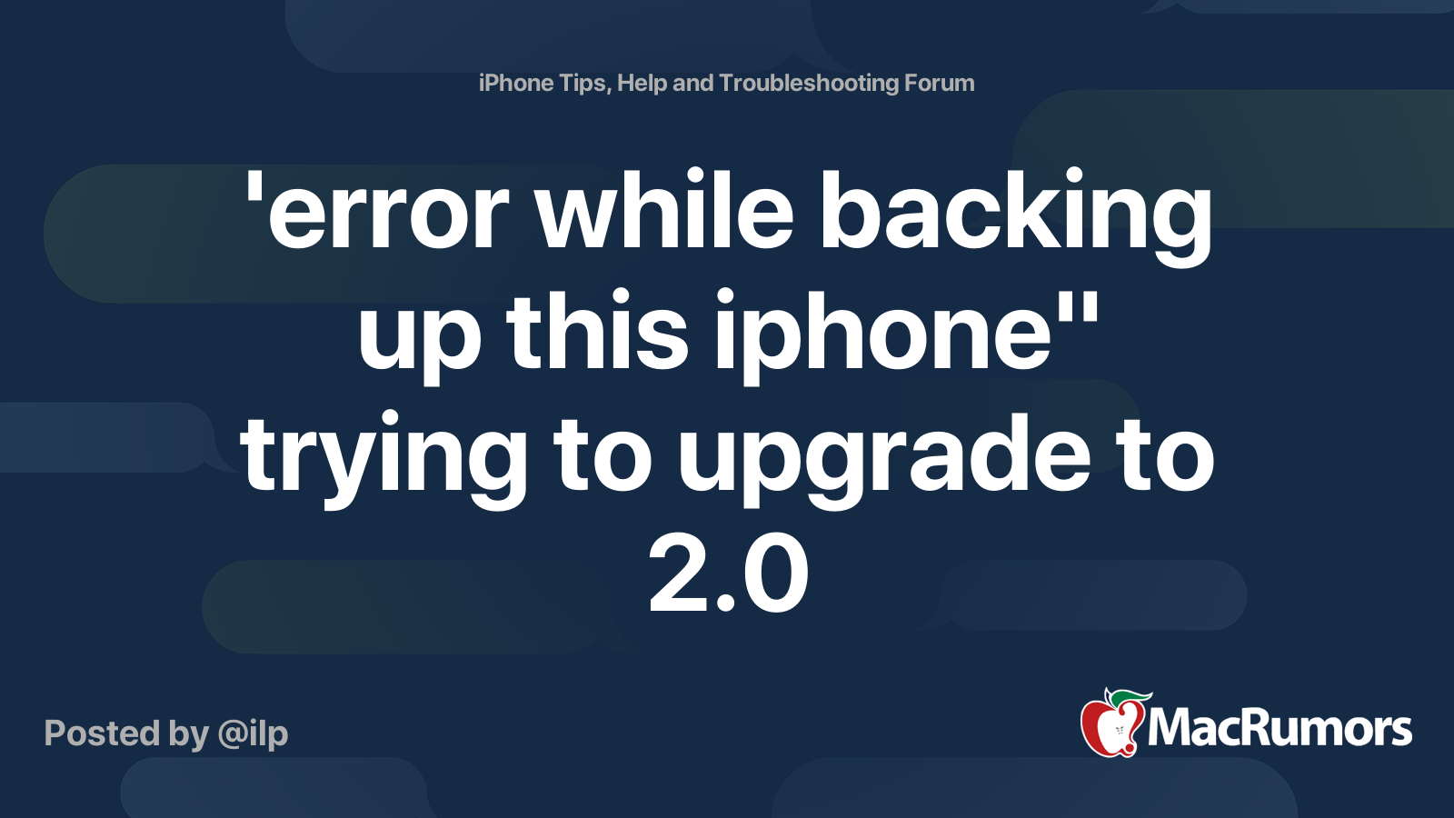 'error while backing up this iphone" trying to upgrade to 2.0