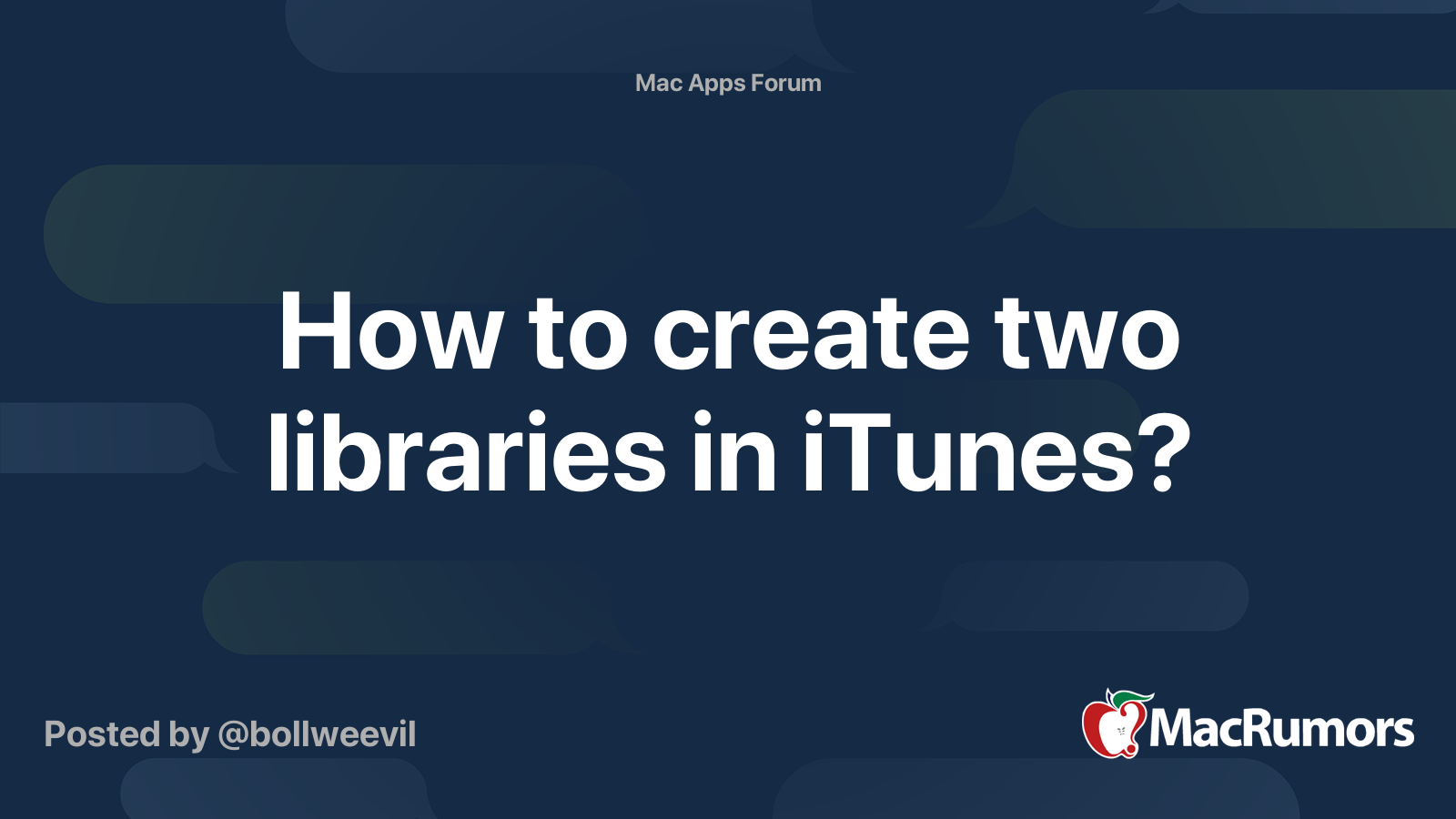 How to create two libraries in iTunes? MacRumors Forums