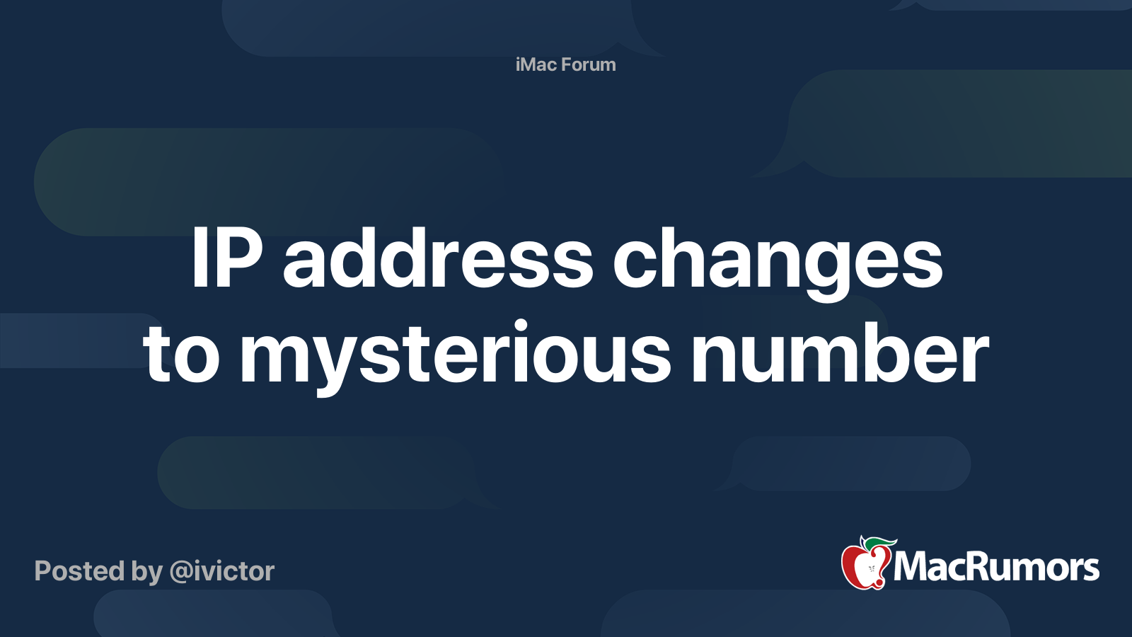 IP address changes to mysterious number | MacRumors Forums