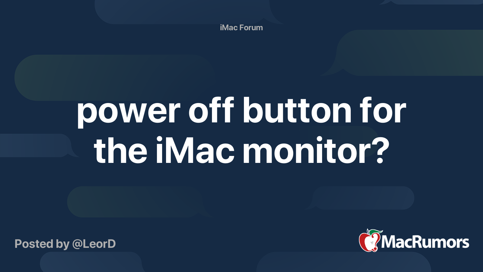 power off button for the iMac monitor? MacRumors Forums