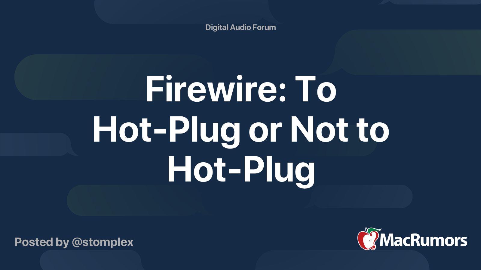 Firewire To HotPlug or Not to HotPlug MacRumors Forums