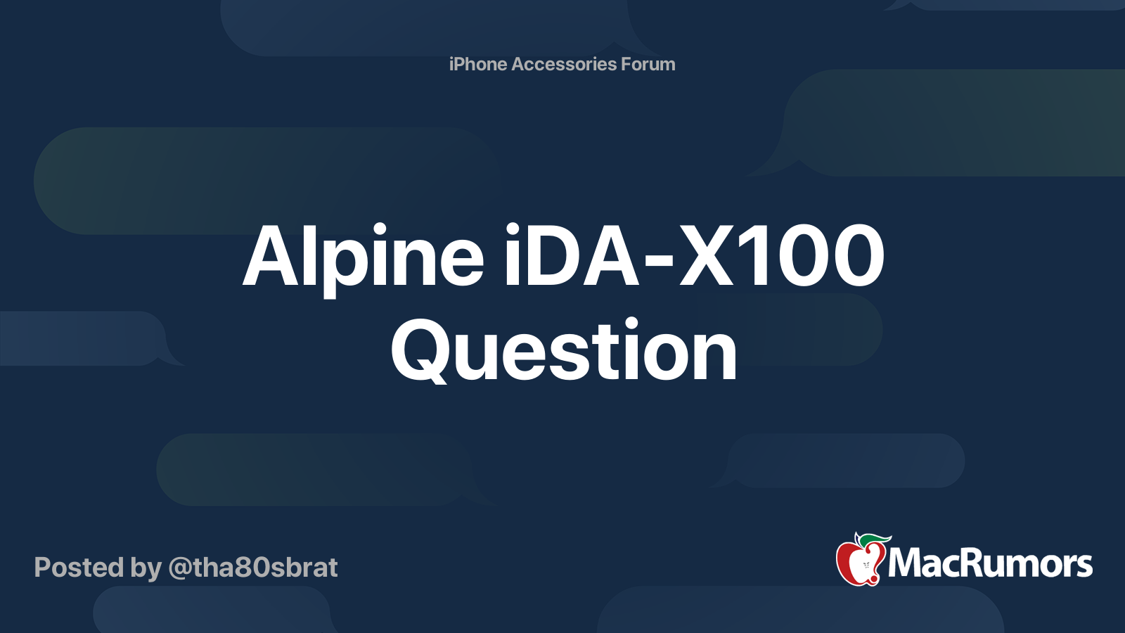Alpine iDA-X100 Question | MacRumors Forums