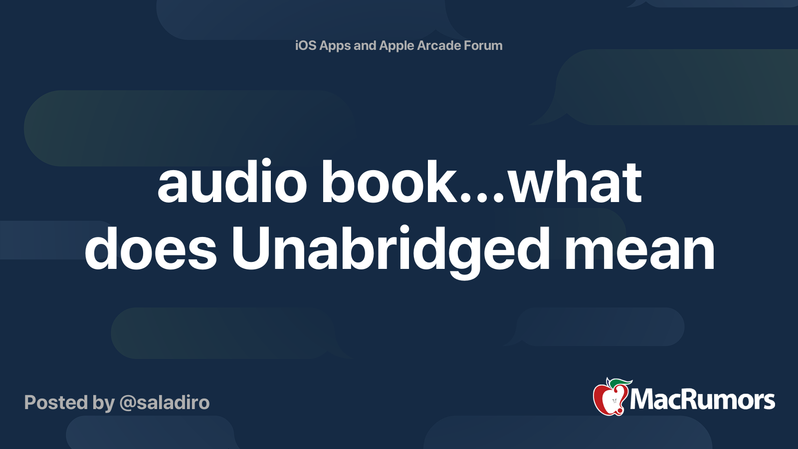 audio book...what does Unabridged mean MacRumors Forums